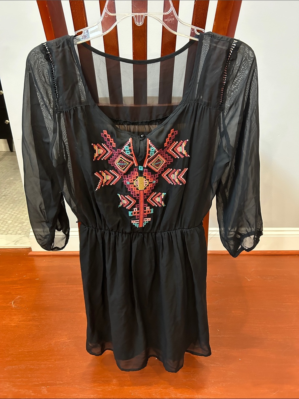 Black Embroidered Boho Women’s Dress
